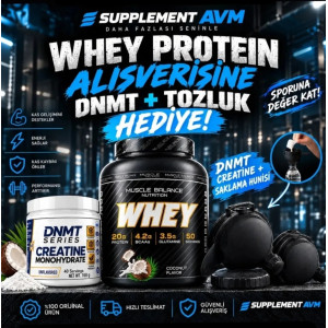 MUSCLE BALANCE Whey Protein 1400g 50 Servis Yanında DNMT Creatine Monohydrate ve Saklama kabı hediye MUSCLE BALANCE Whey Protein 1400g 50 Servis Yanında DNMT Creatine Monohydrate ve Saklama kabı hediye