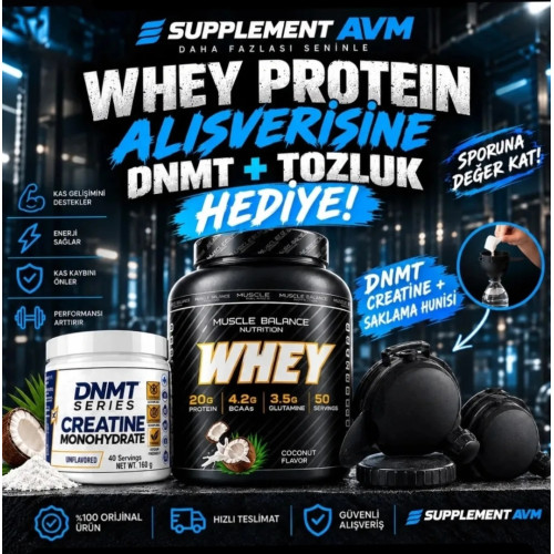 MUSCLE BALANCE Whey Protein 1400g 50 Servis Yanında DNMT Creatine Monohydrate ve Saklama  kabı hediye
